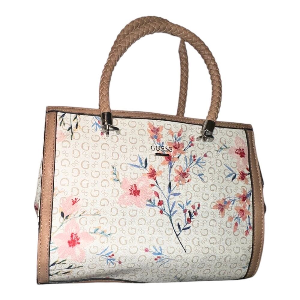 Guess Floral Logo Tote Bag in White, Tan, Pink, Blue - Picture 4 of 13